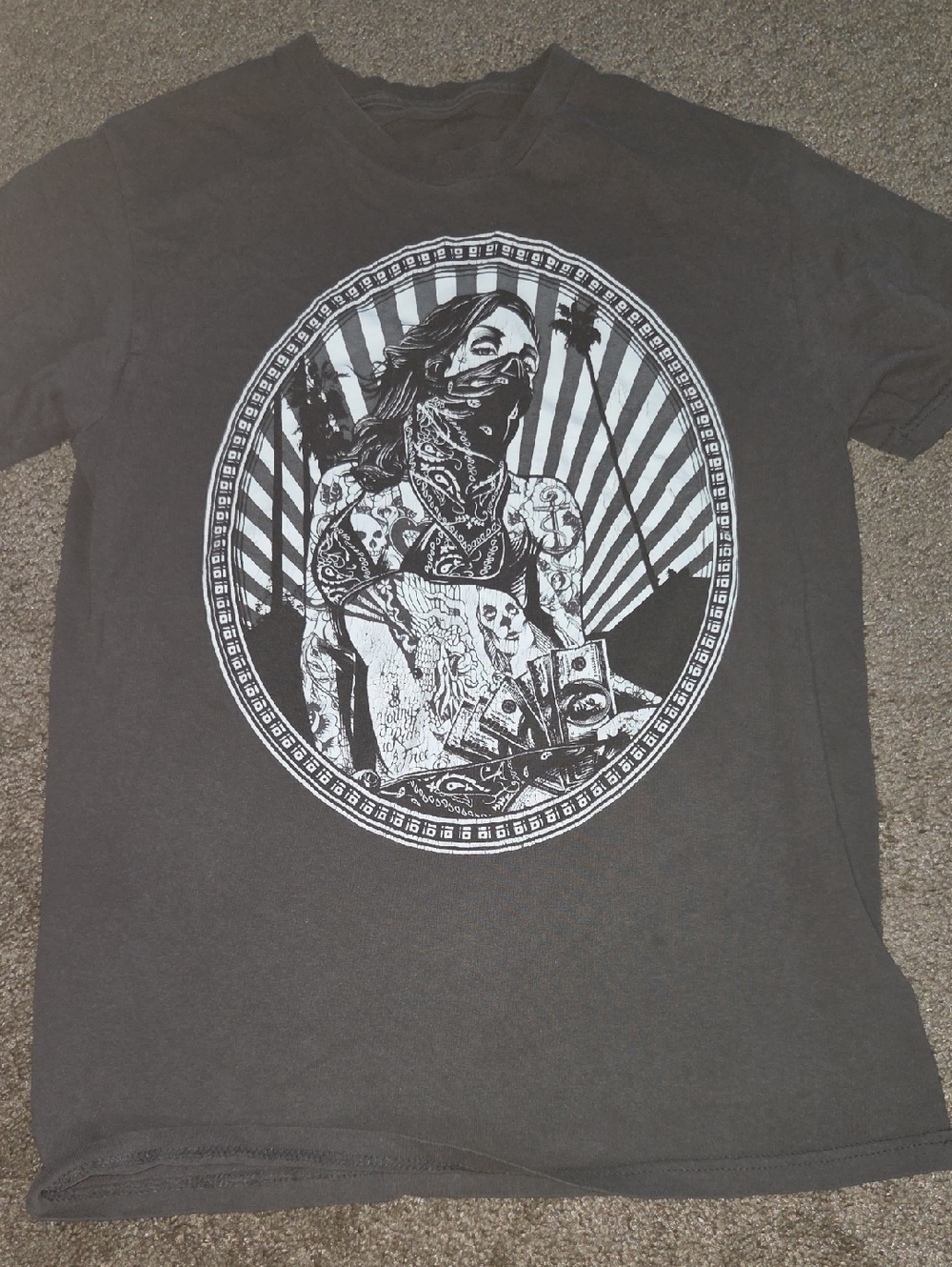 Graphic Black Men’s Tee with Bandana Tattoo Art